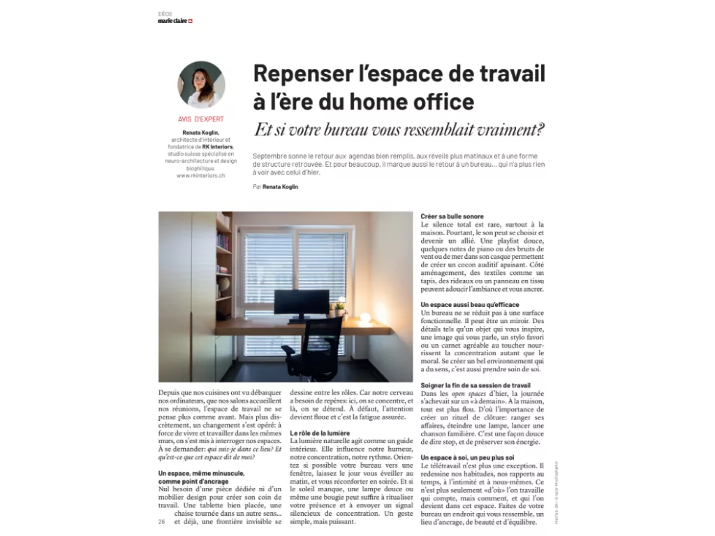 Marie Claire – Décoration d’intérieur : repenser l’espace de travail à l’ère du home office
