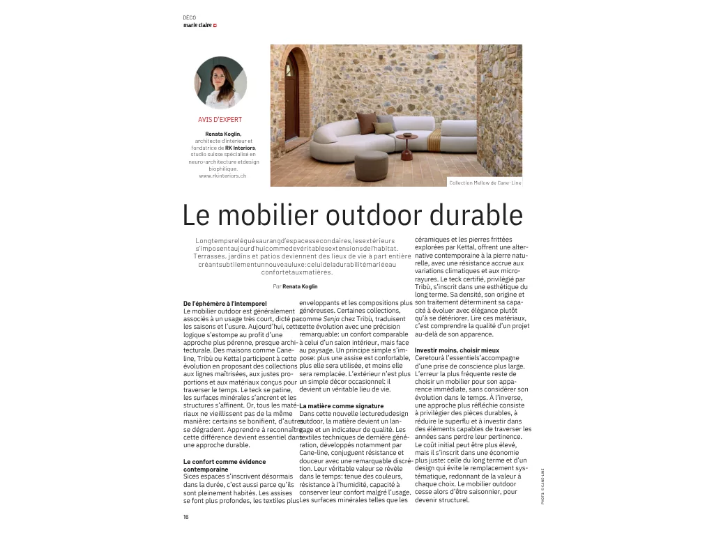 Marie Claire – Design d’intérieur : Le mobilier outdoor durable, de l’éphémère à l’intemporel (2)