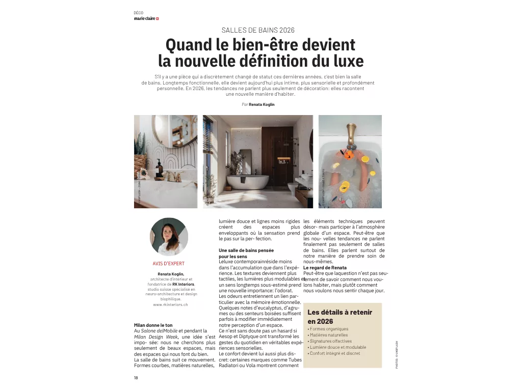 Marie Claire – Design d’intérieur : Quand le bien-être devient la nouvelle définition du luxe (2)
