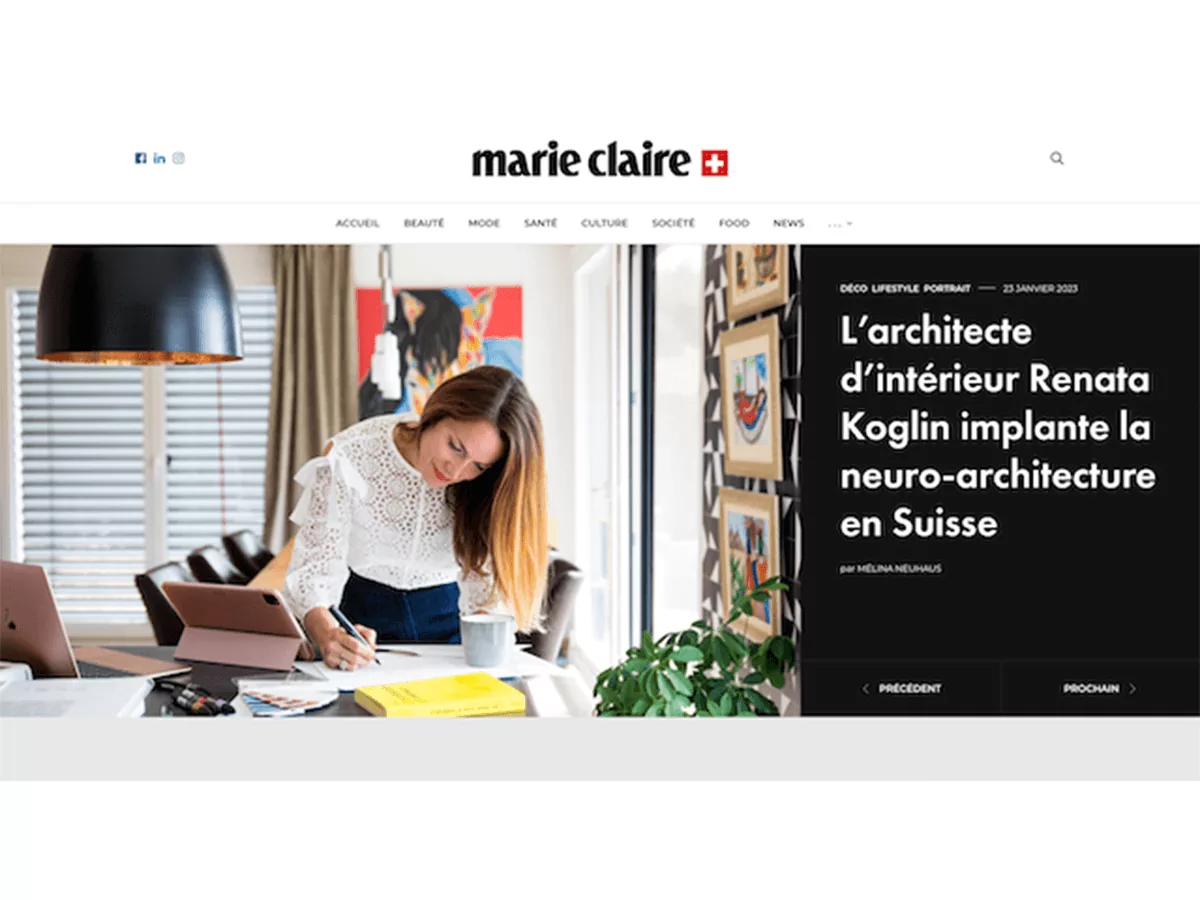 Marie Claire Suisse – L’architecte d’intérieur Renata Koglin implante la neuro-architecture en Suisse